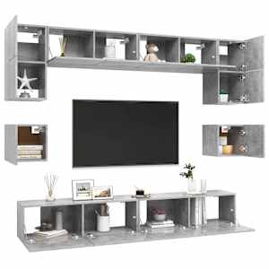 8dílný set TV skříněk betonově šedý kompozitní dřevo - obrázek 3
