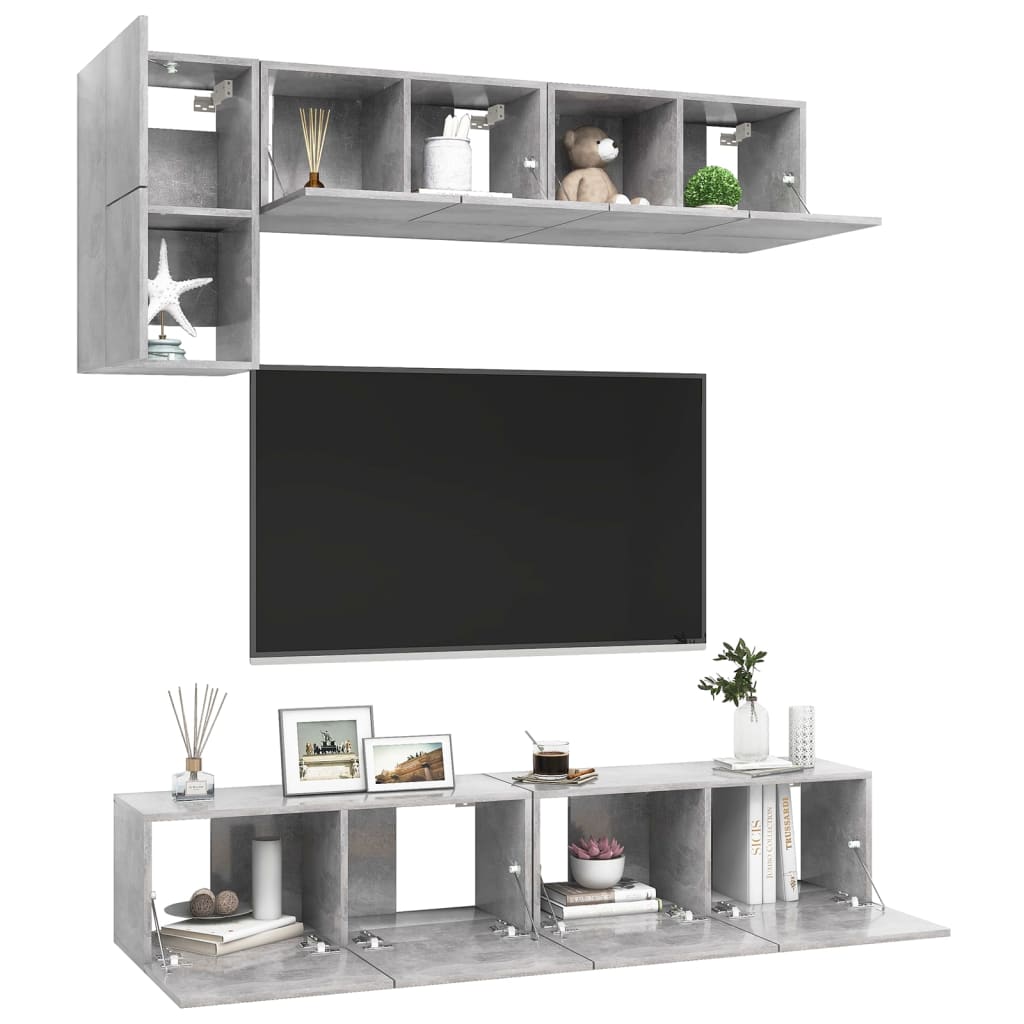 

vidaXL 5-delige Tv-meubelset spaanplaat betongrijs