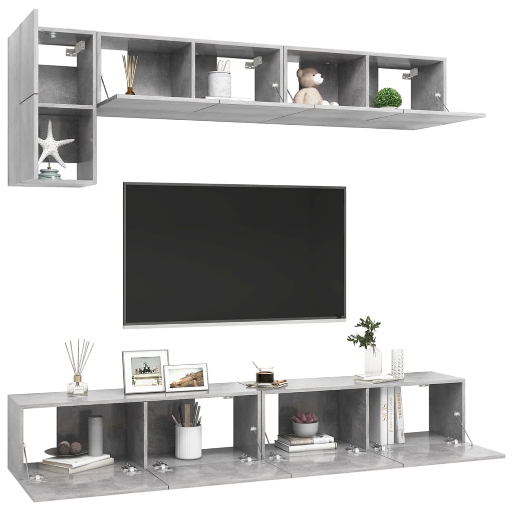 

vidaXL 5-delige Tv-meubelset spaanplaat betongrijs