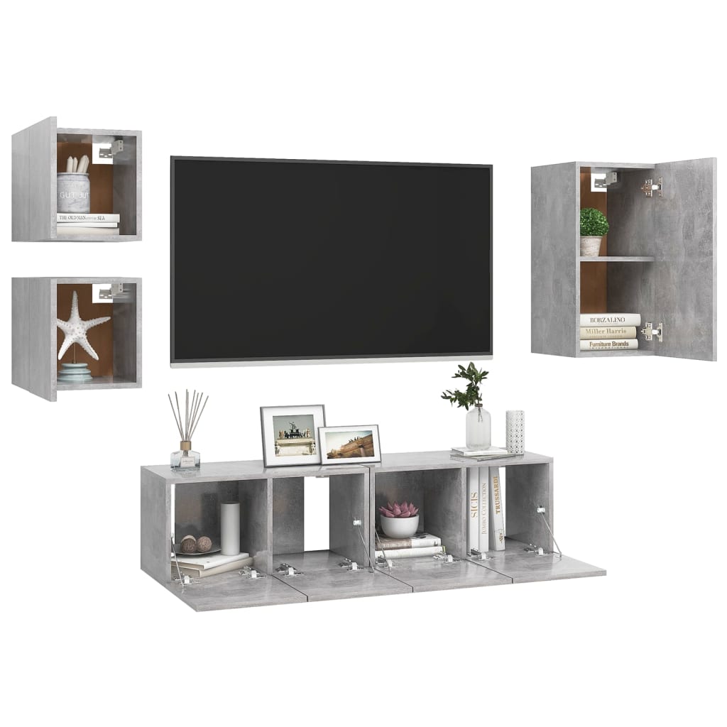 

vidaXL 5-delige Tv-meubelset spaanplaat betongrijs