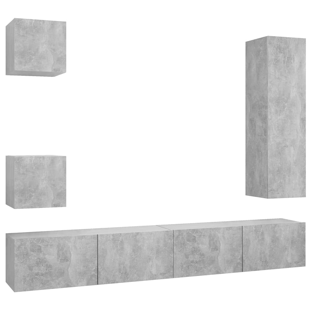 

vidaXL 5 Piece TV Cabinet Set Concrete Gray Chipboard