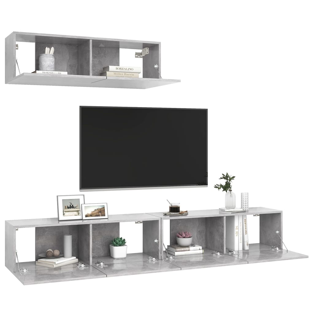 vidaXL Set de dulapuri TV, 3 piese, gri beton, lemn prelucrat
