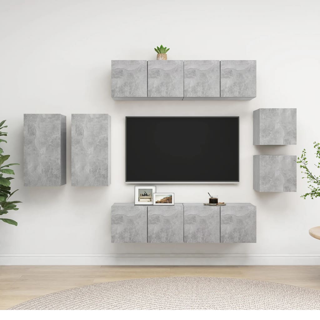 vidaXL Set de dulapuri TV, 8 piese, gri beton, lemn prelucrat beton/