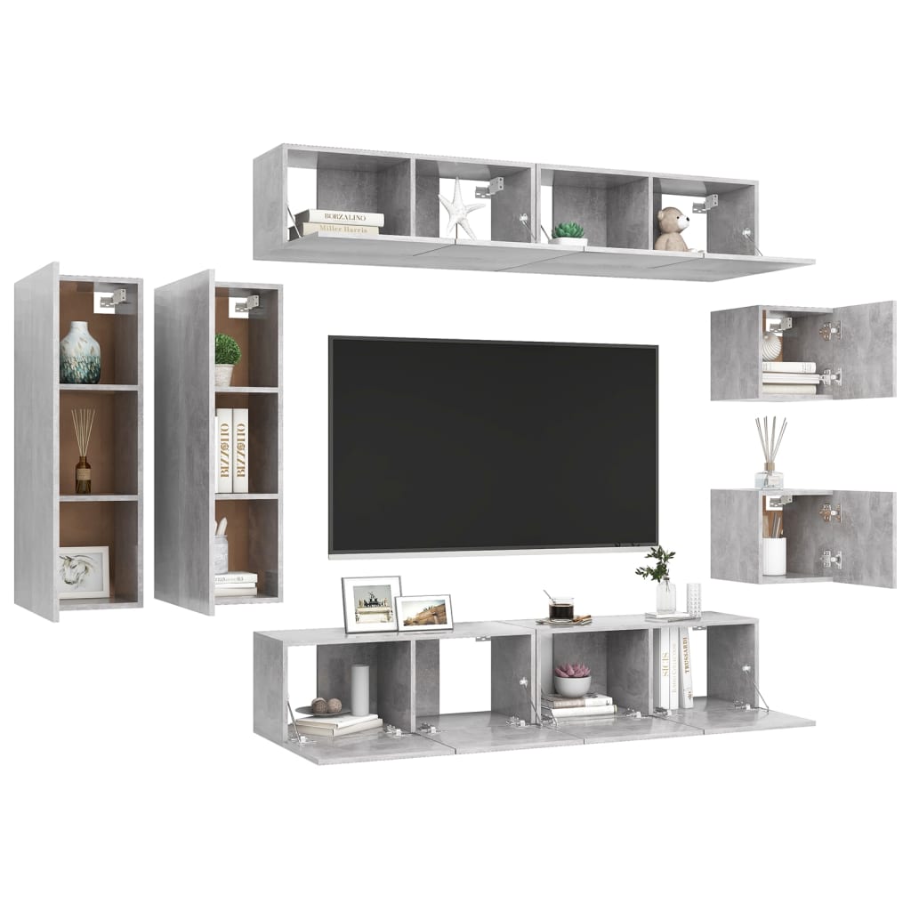 

vidaXL 8-delige Tv-meubelset spaanplaat betongrijs