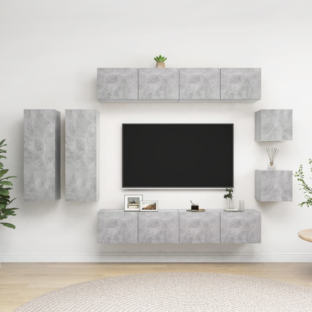 vidaXL 8-cz. zestaw szafek TV, szaro betonu, materia drewnopochodny