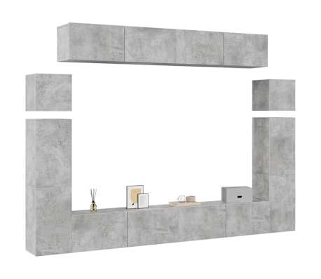 vidaXL Televizoriaus spintelių komplektas, 8 dalių, betono, mediena