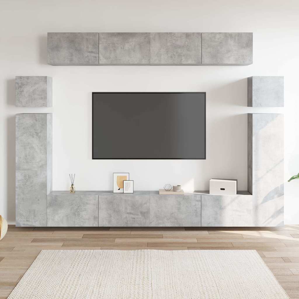 Ensemble de meuble TV 8 pcs Gris béton Aggloméré