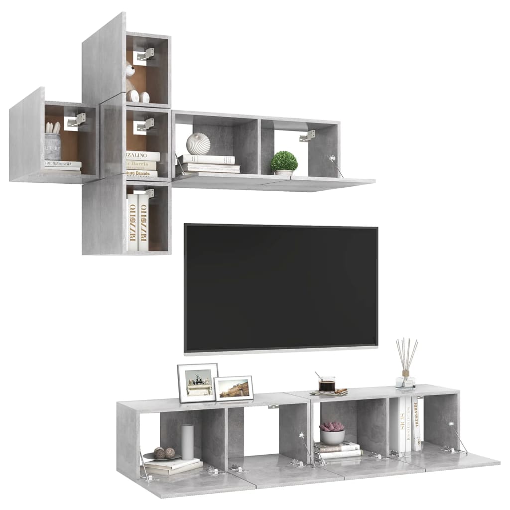 

vidaXL 7-delige Tv-meubelset spaanplaat betongrijs
