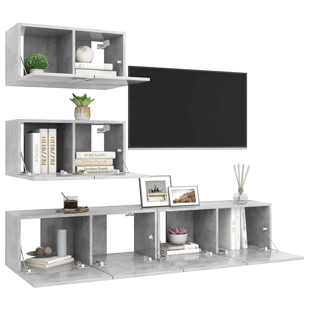 

vidaXL 4-delige Tv-meubelset spaanplaat betongrijs