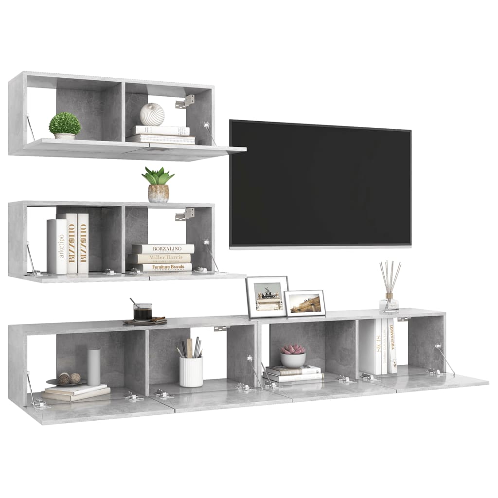 

vidaXL 4-delige Tv-meubelset spaanplaat betongrijs
