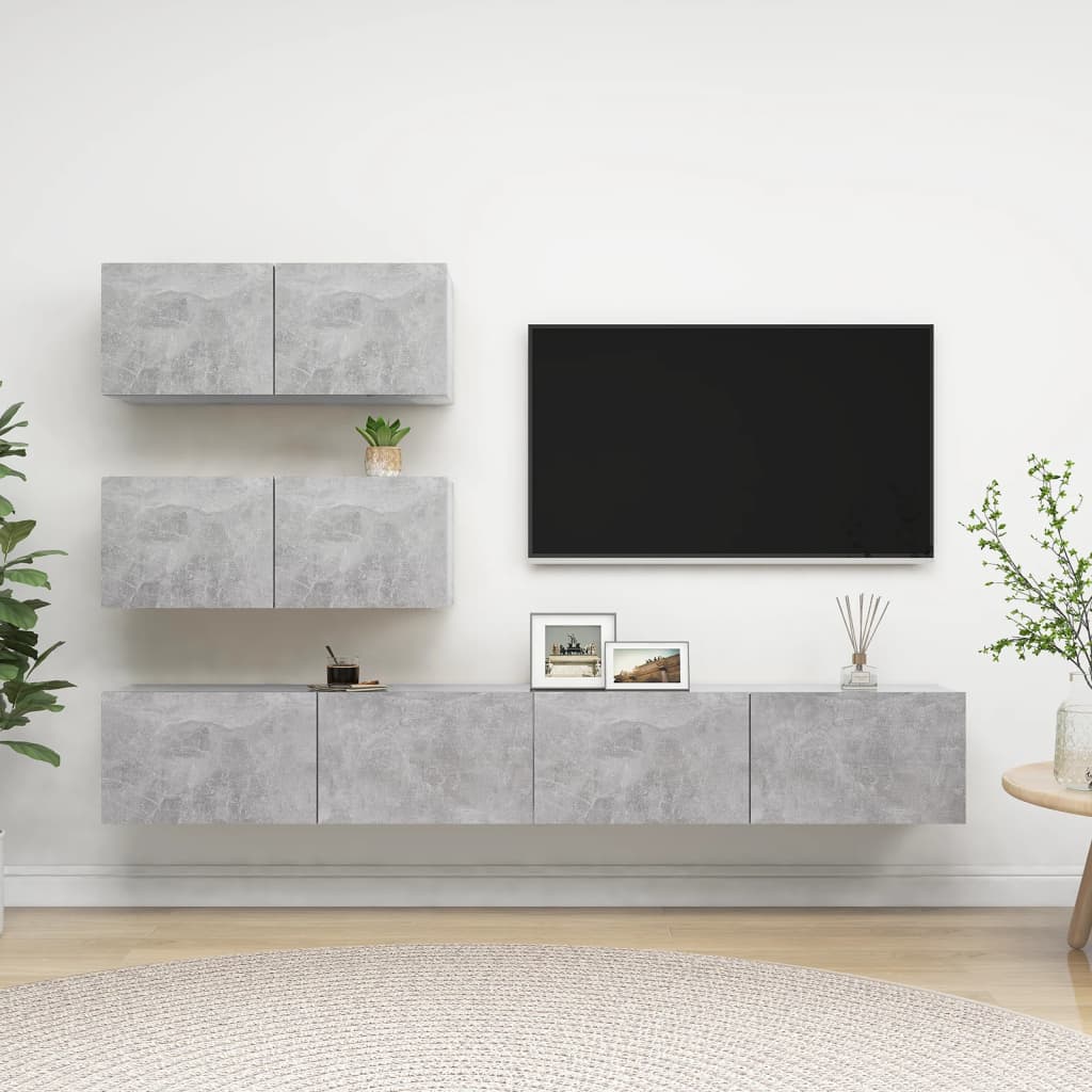 vidaXL 4-cz. zestaw szafek TV, szaro betonu, materia drewnopochodny