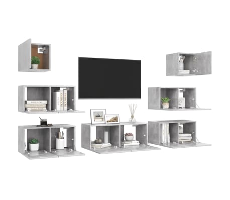 vidaXL 7-tlg. TV-Schrank-Set Betongrau Holzwerkstoff