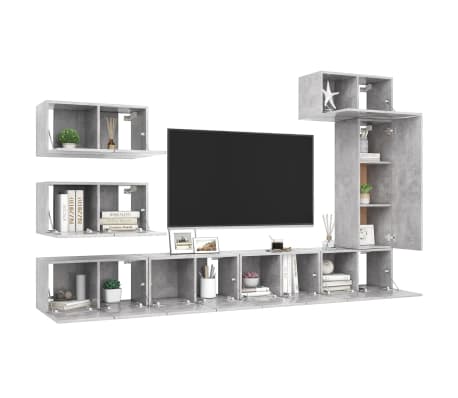 vidaXL 8-tlg. TV-Schrank-Set Betongrau Holzwerkstoff