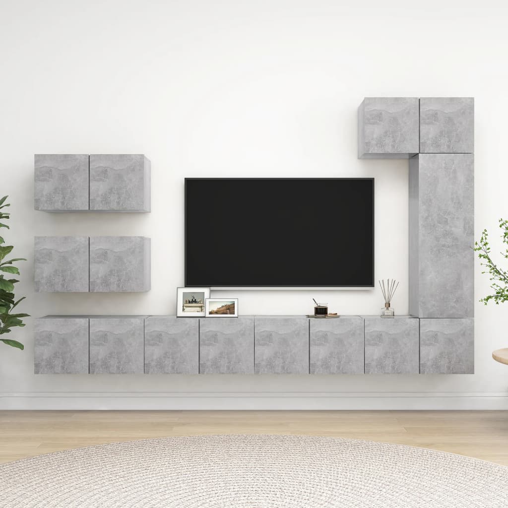 vidaXL Set de dulapuri TV, 8 piese, gri beton, lemn prelucrat beton/