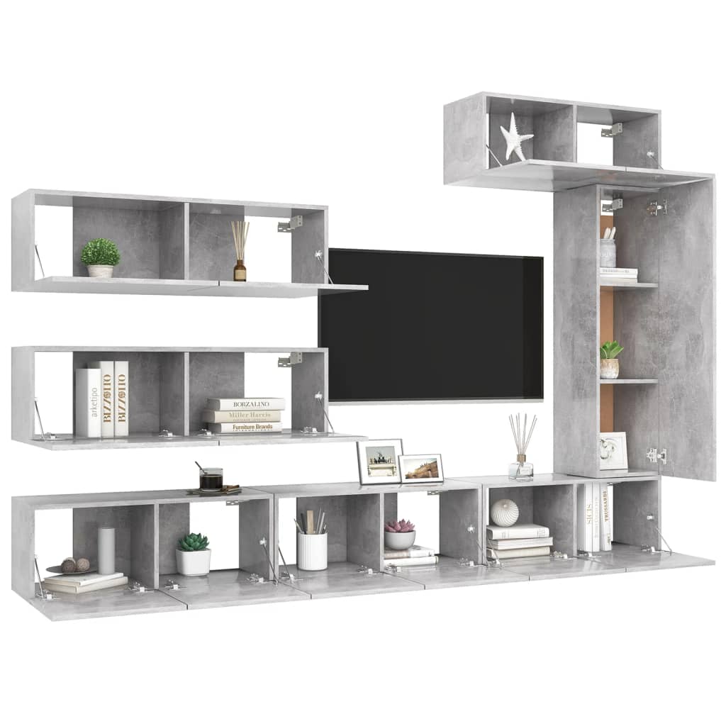 

vidaXL 7-delige Tv-meubelset spaanplaat betongrijs