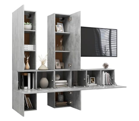 vidaXL 7 r&eacute;szes betonsz&uuml;rke szerelt fa TV-szekr&eacute;nyszett