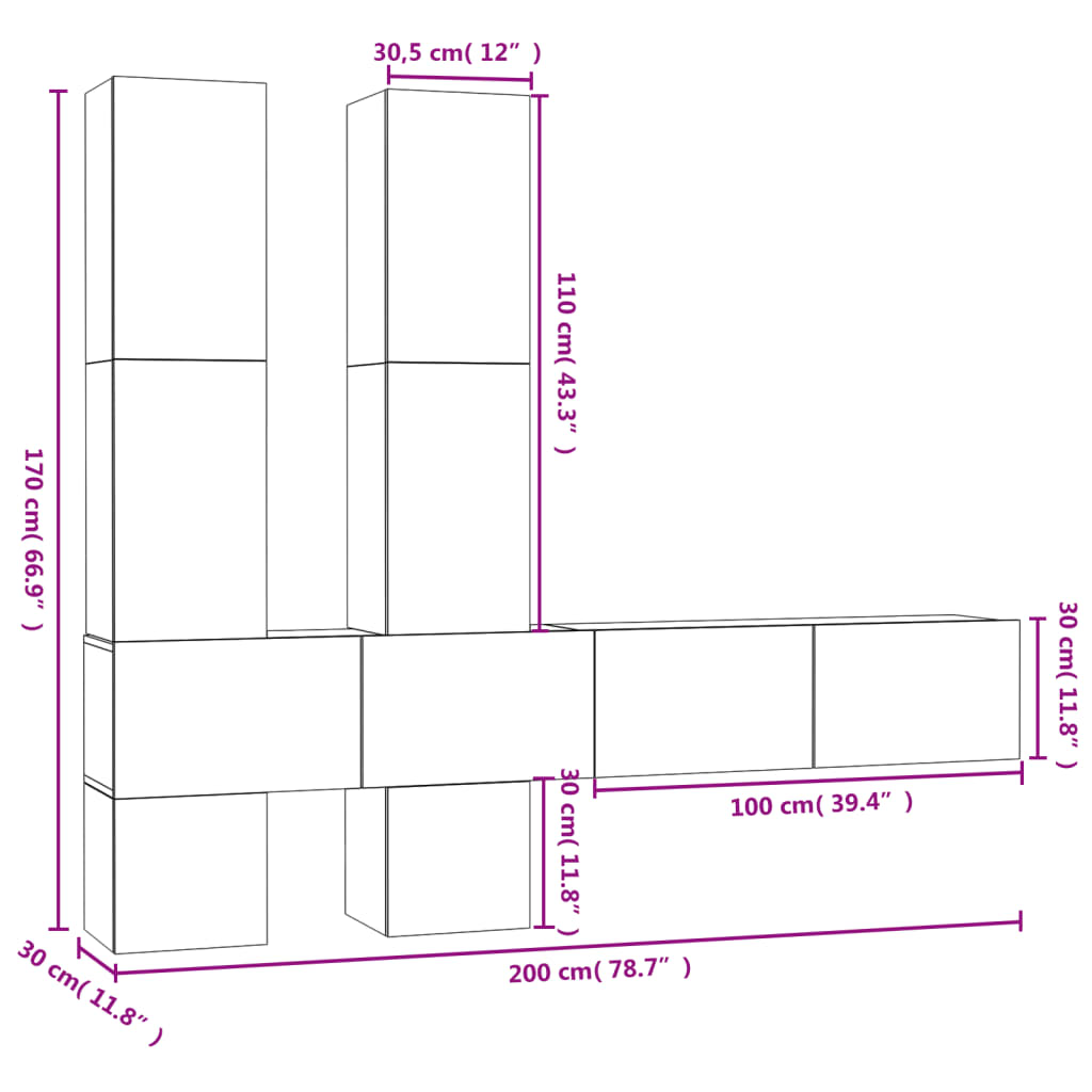 Set de dulapuri TV, 6 buc., gri beton, lemn prelucrat