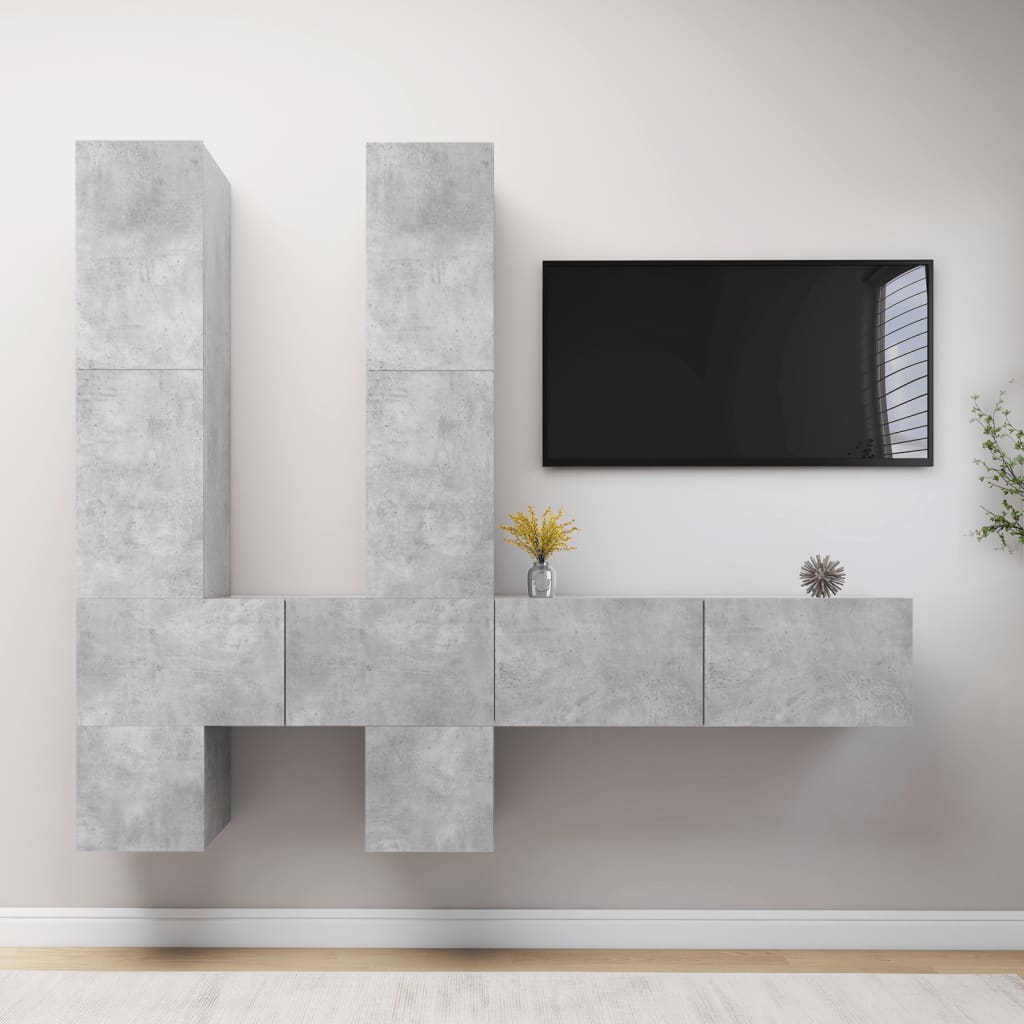 6dílný set TV skříněk betonově šedý dřevotříska