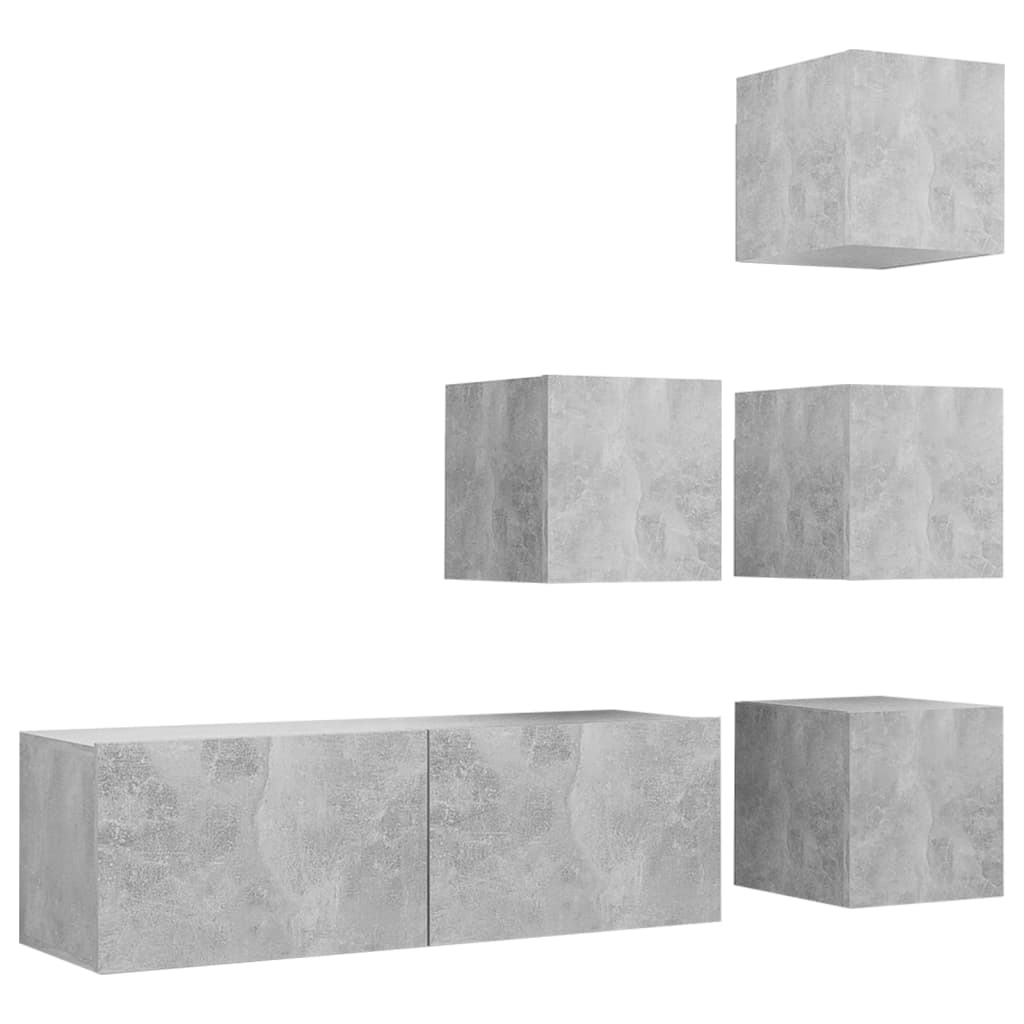 

vidaXL 5 Piece TV Cabinet Set Concrete Gray Chipboard