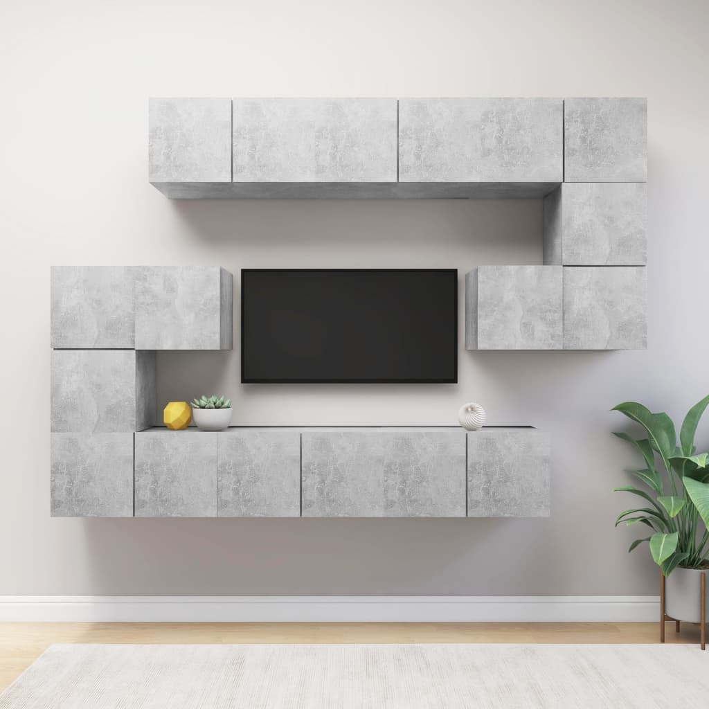 vidaXL Set de dulapuri TV, 10 piese, gri beton, lemn prelucrat