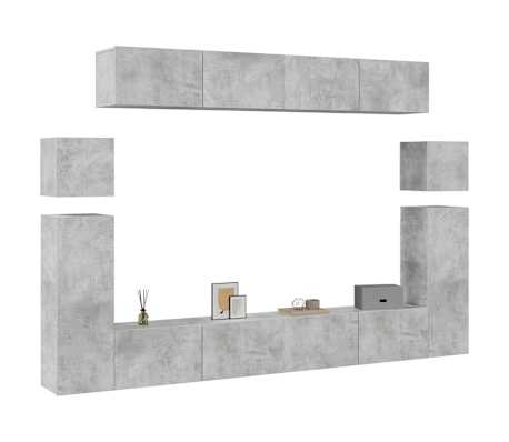 vidaXL Set dulap TV, 8 piese, gri beton, lemn prelucrat