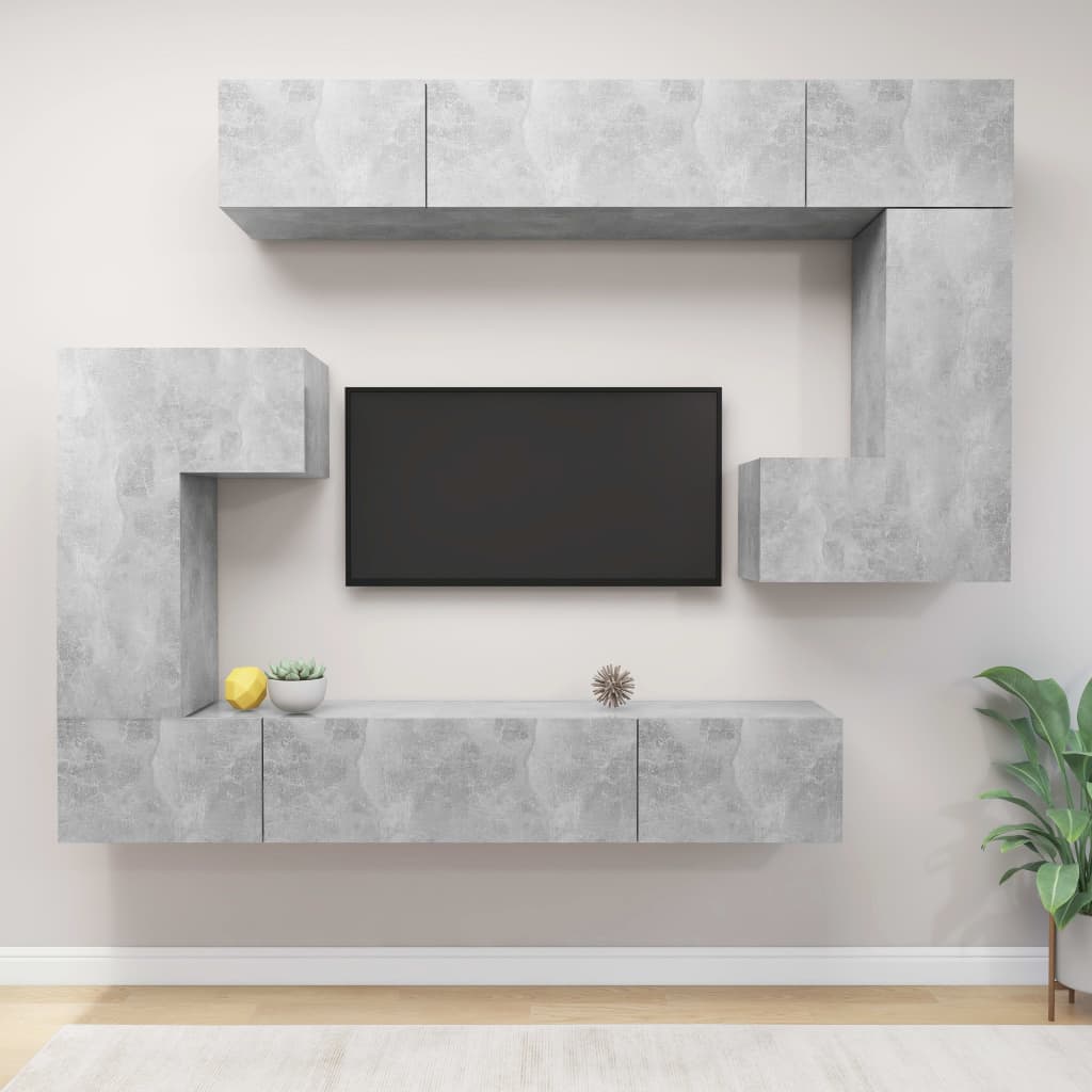 vidaXL Set dulap TV, 8 piese, gri beton, lemn prelucrat