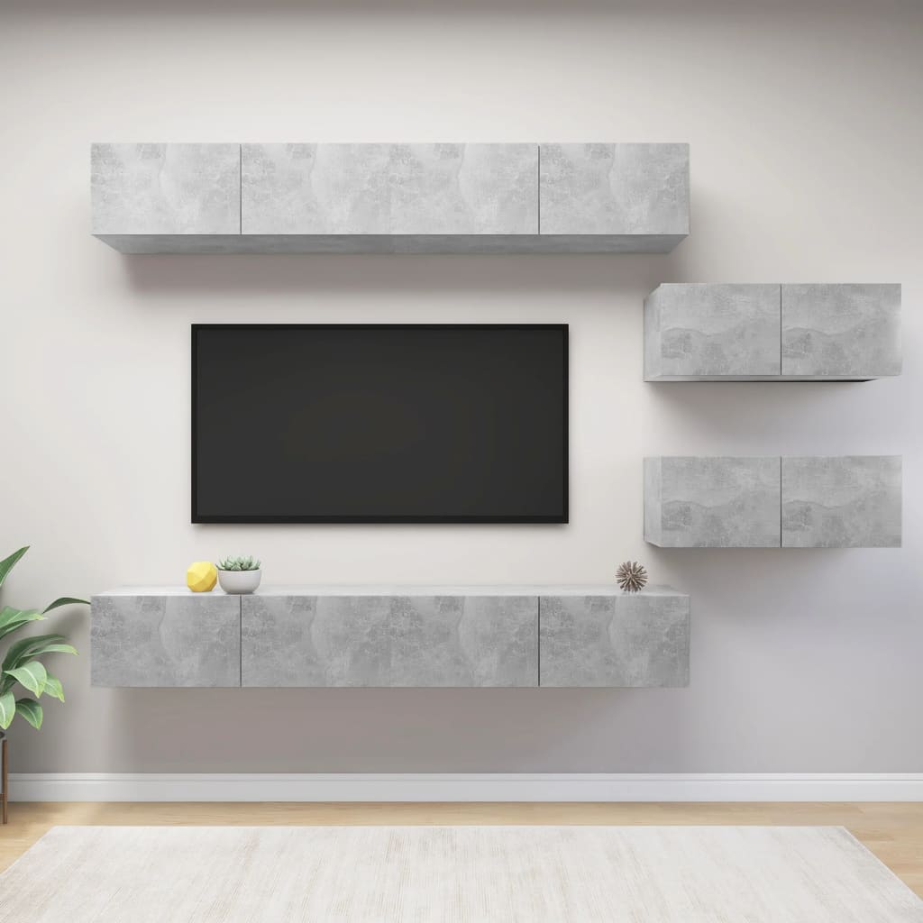 vidaXL Set de dulapuri TV, 6 piese, gri beton, lemn prelucrat beton/