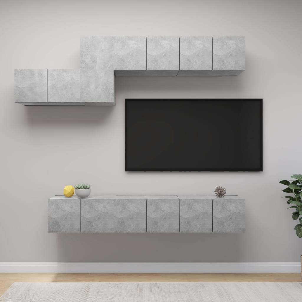vidaXL 7-cz. zestaw szafek TV, szaro betonu, materia drewnopochodny
