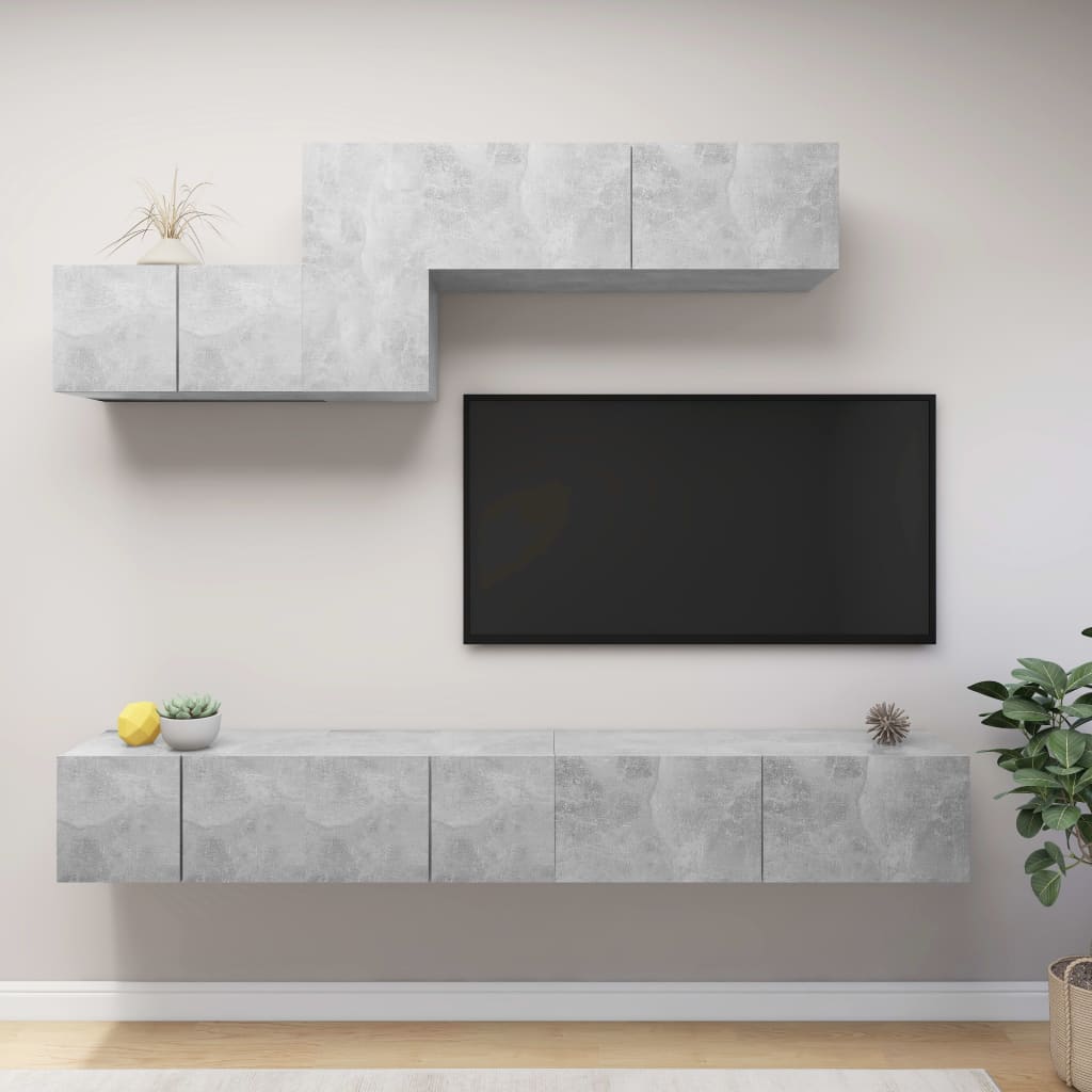 vidaXL 6-cz. zestaw szafek TV, szaro betonu, materia drewnopochodny