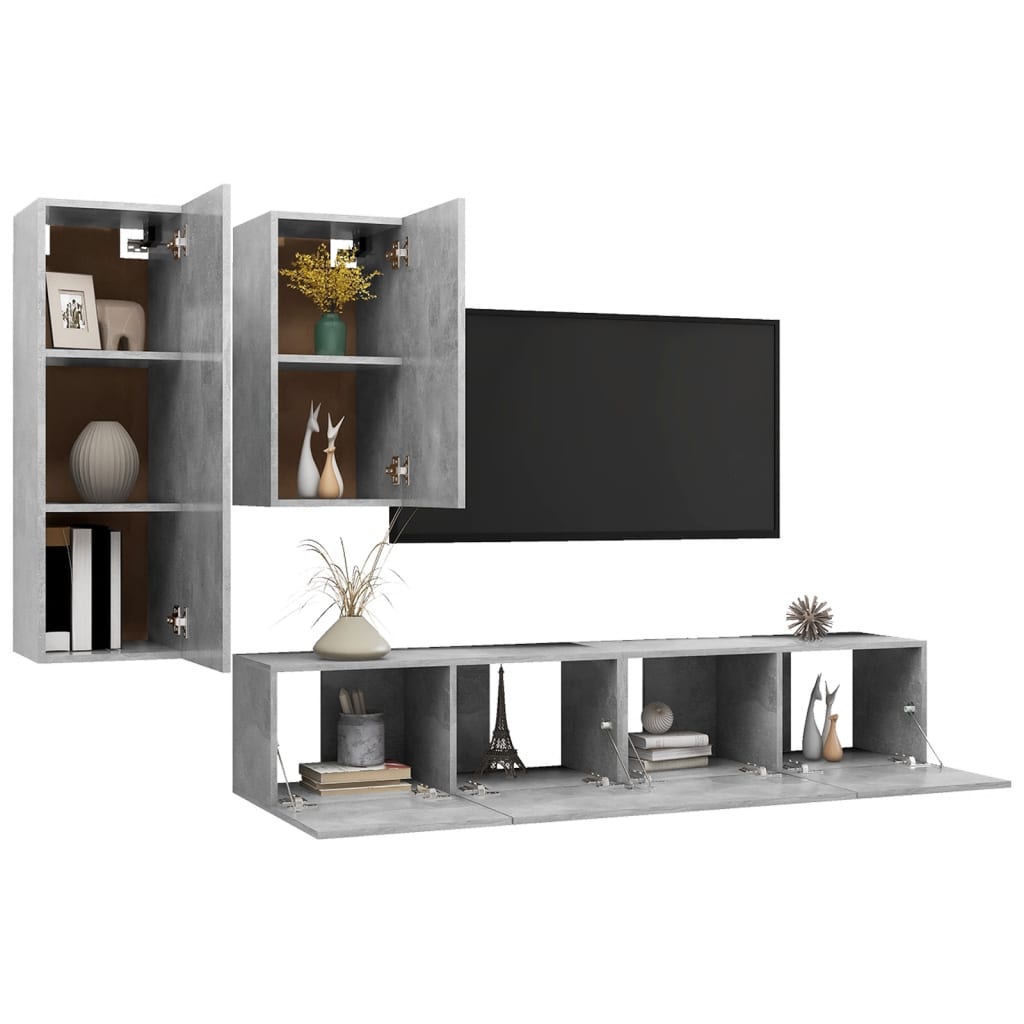 

vidaXL 4-delige Tv-meubelset spaanplaat betongrijs