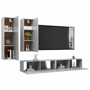 4dílný set TV skříněk betonově šedý kompozitní dřevo - obrázek 3