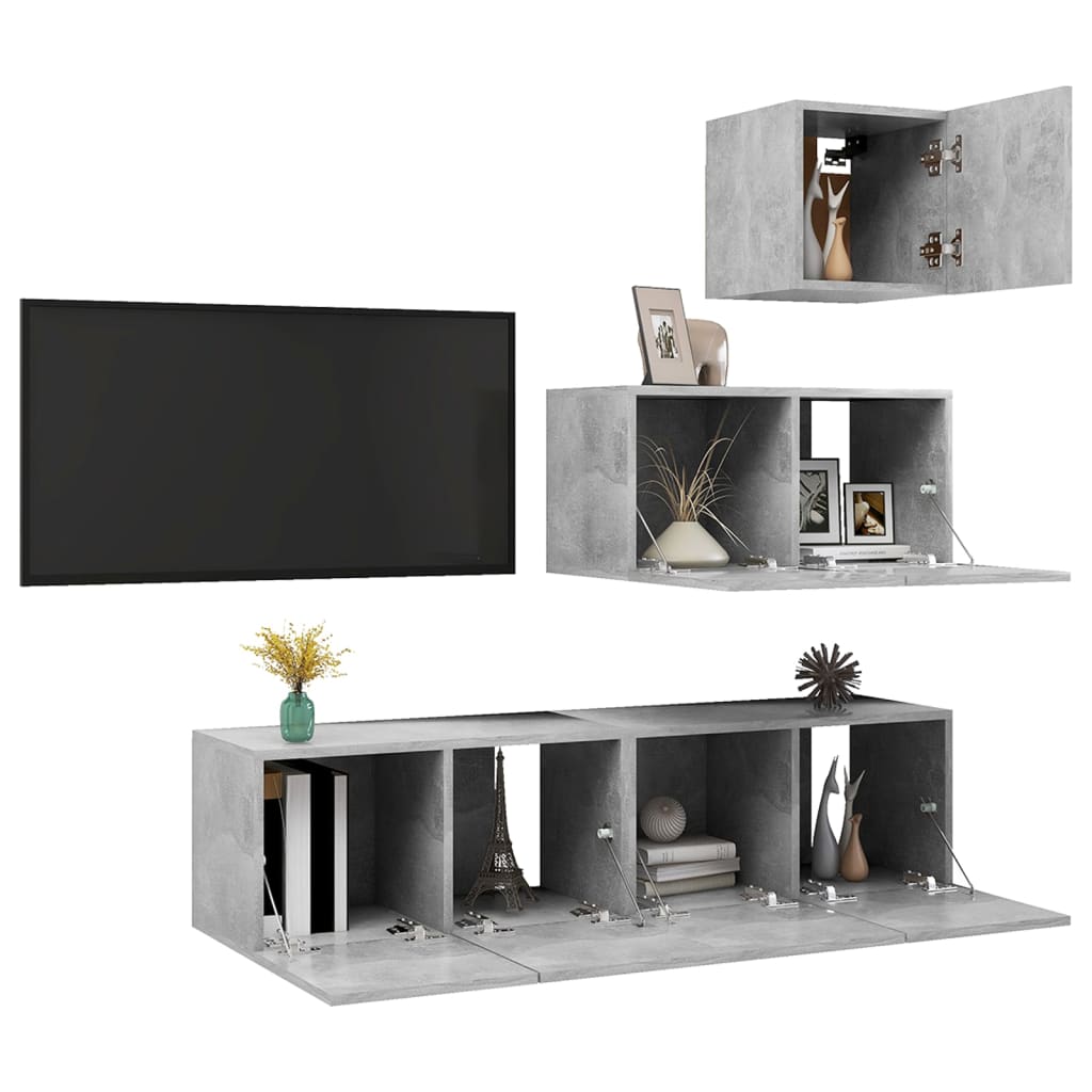 

vidaXL 4-delige Tv-meubelset spaanplaat betongrijs