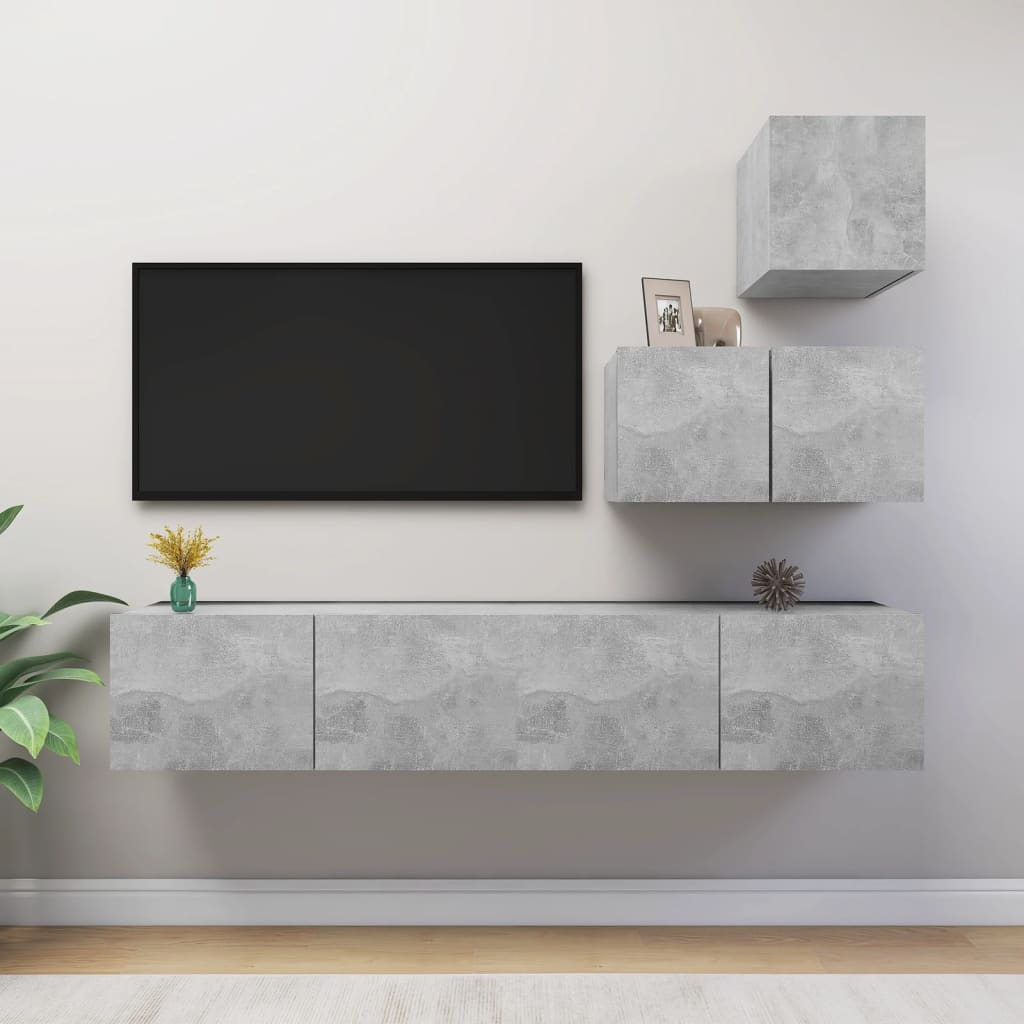 vidaXL 4-cz. zestaw szafek TV, szaro betonu, materia drewnopochodny