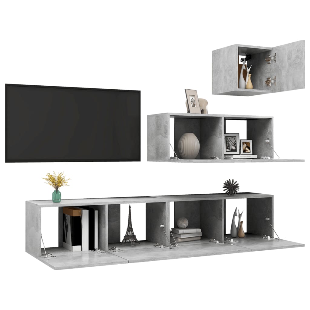 vidaXL 4-delige Tv-meubelset bewerkt hout betongrijs afbeelding