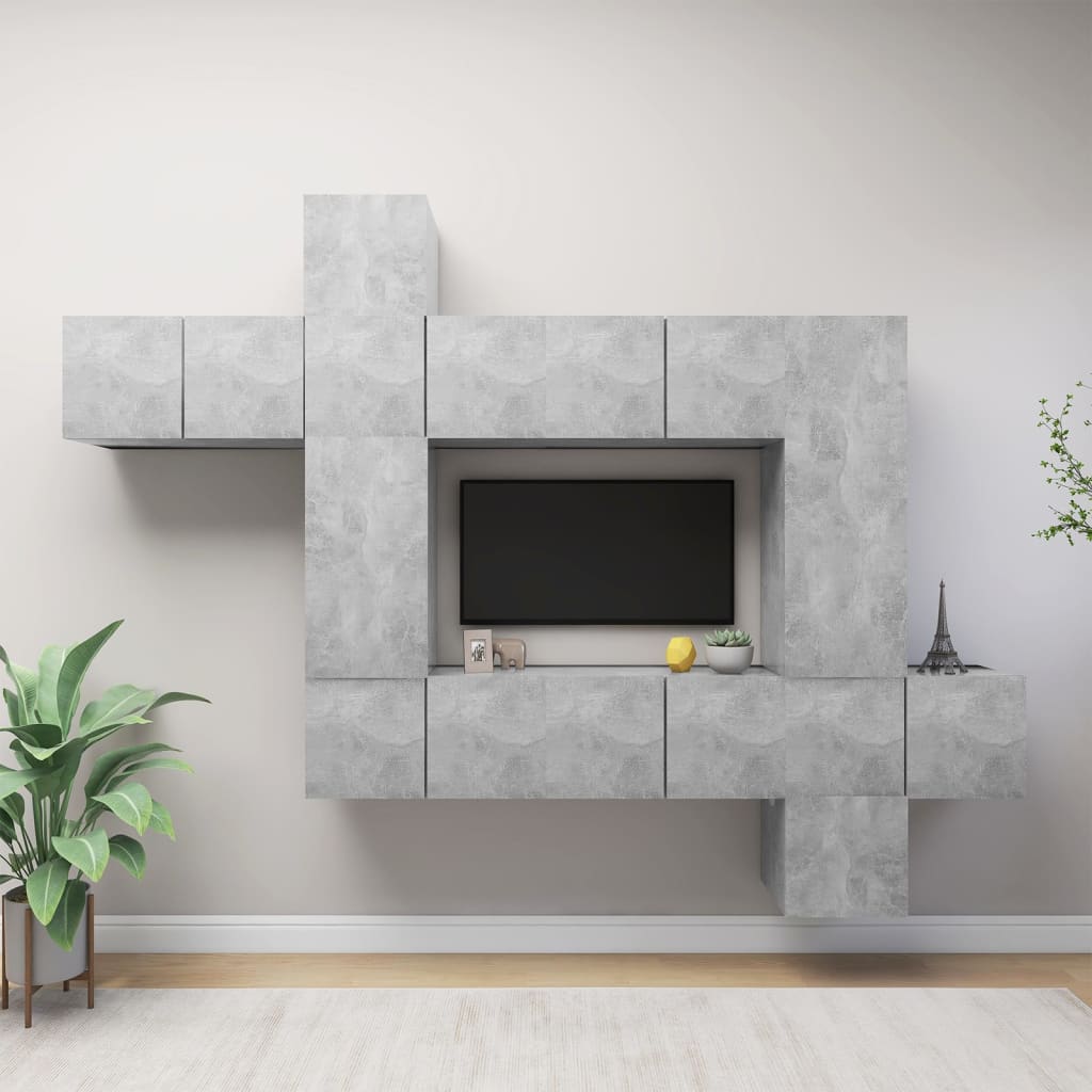 vidaXL 10-cz. zestaw szafek TV szaro betonu, materia drewnopochodny