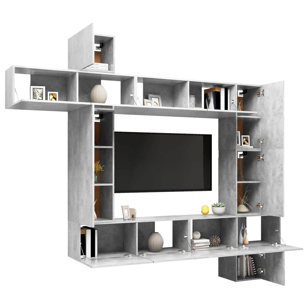 

vidaXL 9-delige Tv-meubelset spaanplaat betongrijs