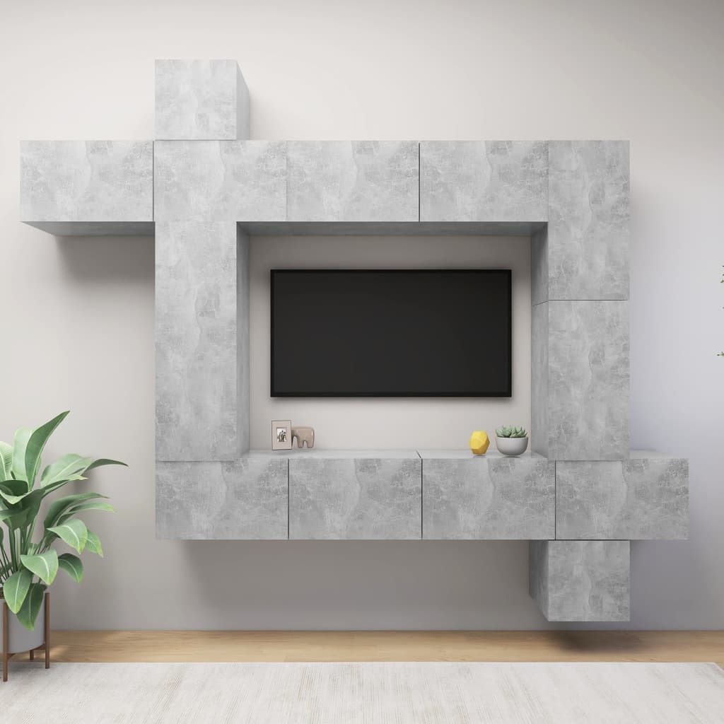 vidaXL Set de dulapuri TV, 9 piese, gri beton, lemn prelucrat beton/