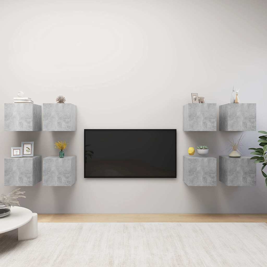 vidaXL Wisz�ce szafki TV, 8 szt., szaro�� betonu, 30,5 x 30 x 30 cm