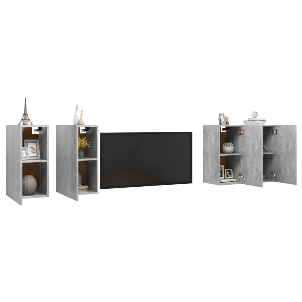 vidaXL TV Cabinets 4 pcs Concrete Gray 12"x11.8"x24" Chipboard