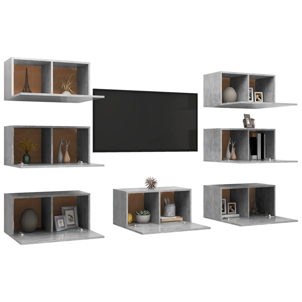vidaXL Tv-meubelen 7 st 30,5x30x60 cm spaanplaat betongrijs