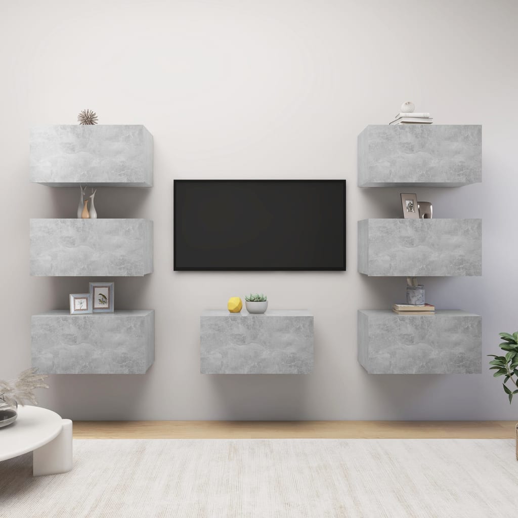 TV stolky 7 ks betonově šedé 30,5 x 30 x 60 cm dřevotříska