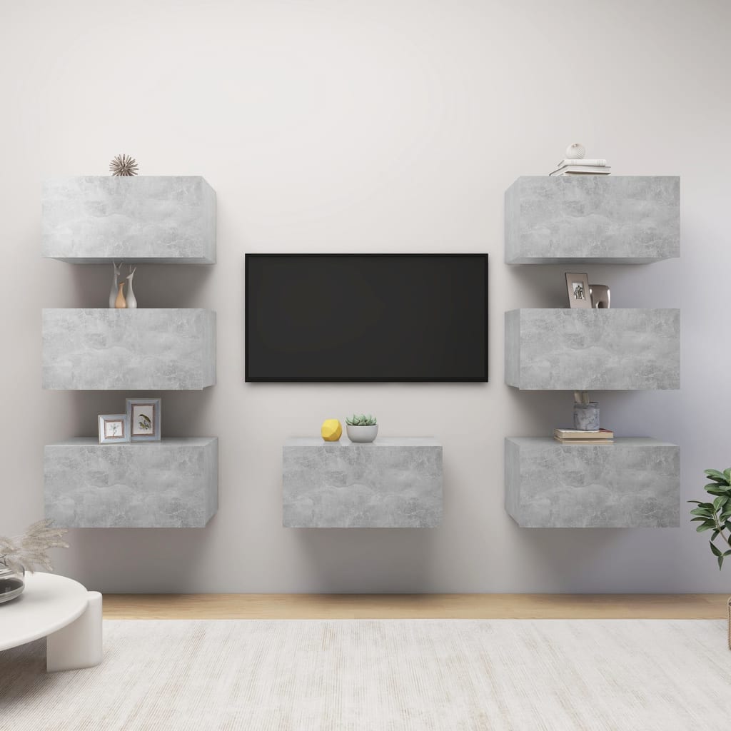 vidaXL Dulapuri TV, 7 buc, gri beton, 30,5x30x60 cm, lemn prelucrat