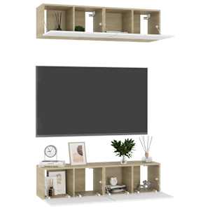 vidaXL TV spintelės, 4vnt., baltos ir ąžuolo, 60x30x30cm, mediena