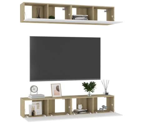 vidaXL TV spintelės, 4vnt., baltos ir ąžuolo, 80x30x30cm, mediena