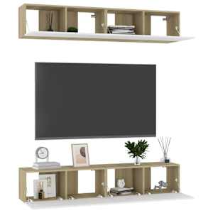 vidaXL TV spintelės, 4vnt., baltos ir ąžuolo, 80x30x30cm, mediena