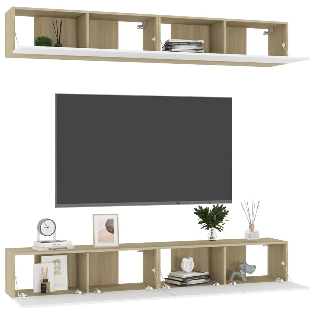 

vidaXL Tv-meubelen 4 st 100x30x30cm spaanplaat wit sonoma eikenkleurig