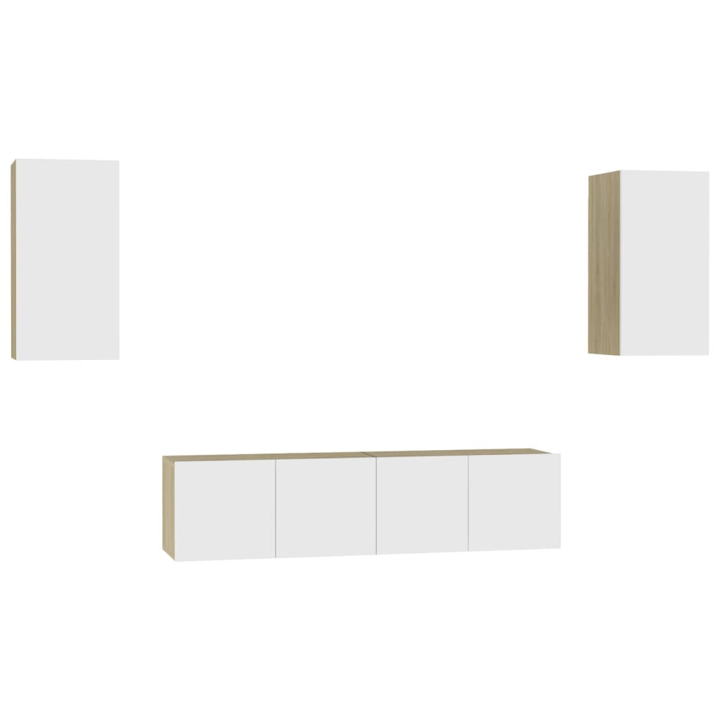 Set dulapuri TV, 4 piese, alb și stejar sonoma, lemn prelucrat