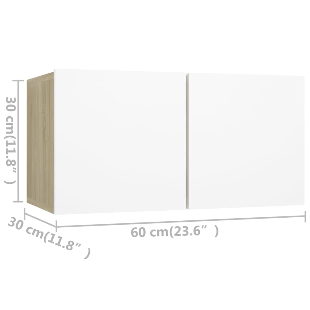 Set dulapuri TV, 4 piese, alb și stejar sonoma, lemn prelucrat