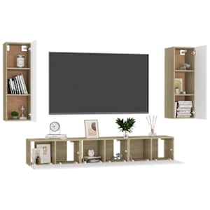vidaXL Televizoriaus spintelių komplektas, 5 dalių, baltas/ąžuolo, MDP