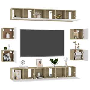vidaXL TV spintelių komplektas, 10 dalių, baltas/ąžuolo, MDP